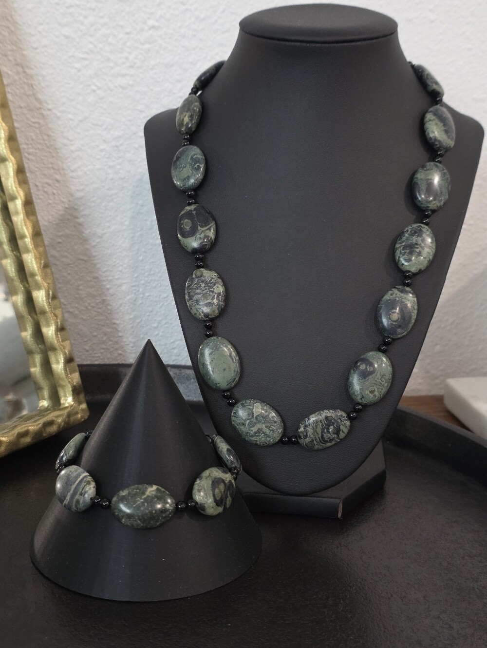 Natural Kambaba Jasper Statement Necklace & Bracelet Matching Set